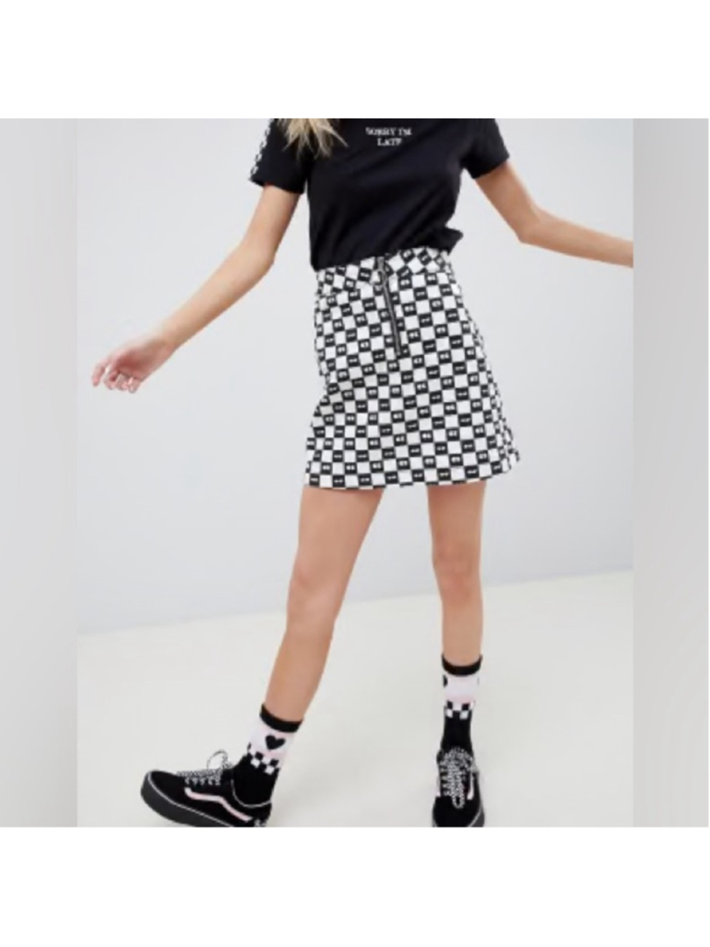 Vans x Lazy Oaf Black and White Checkered Mini Skirt